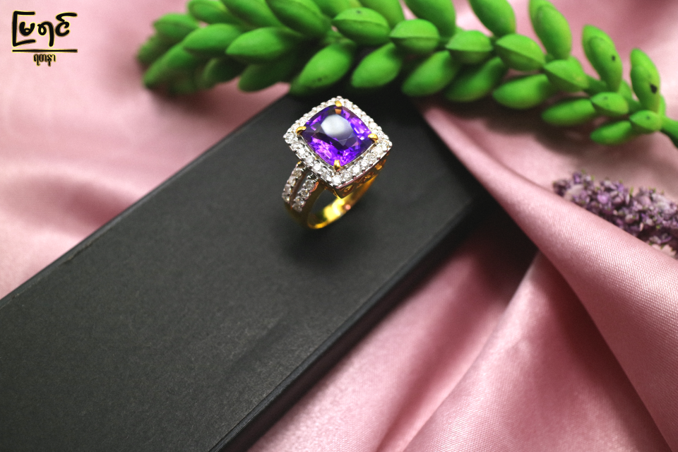 Amethyst Two Row Diamond Ring